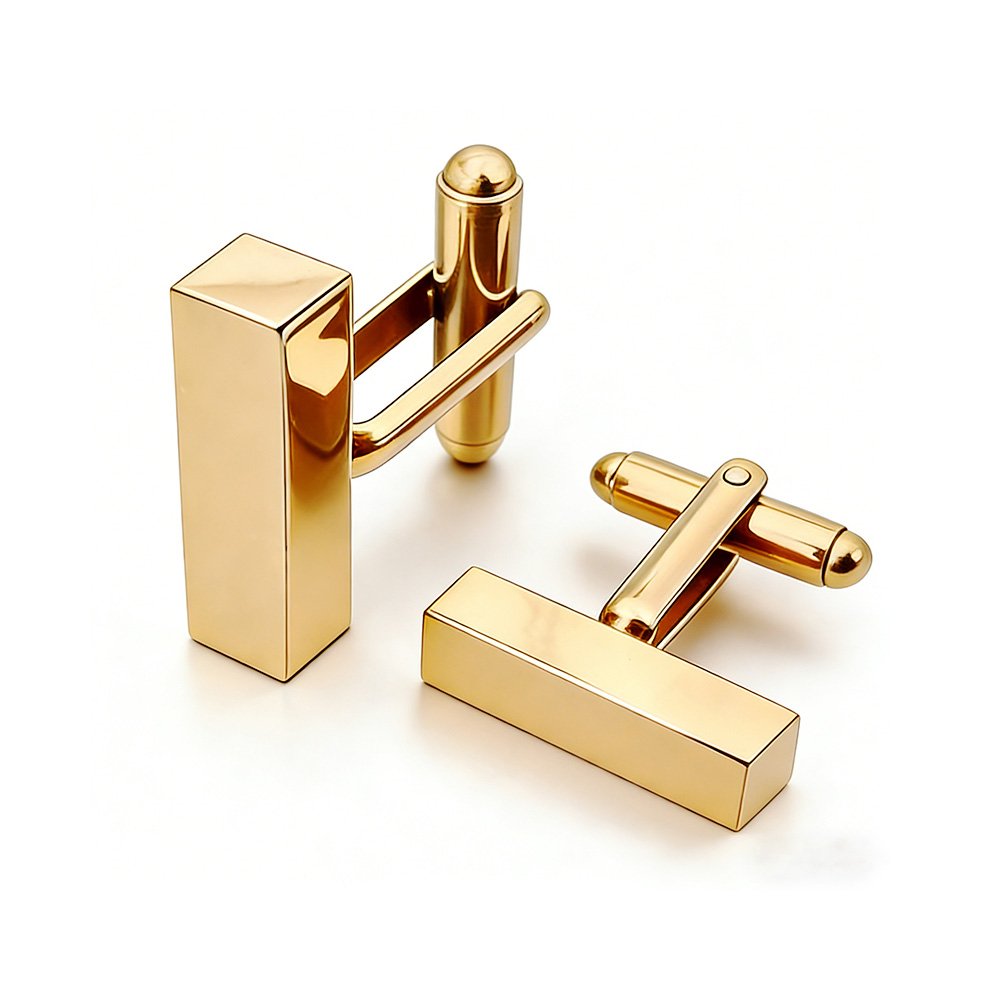 Stainless Steel Bar Cufflinks – 3D Rectangle Blanks or Custom Laser Engraved Men's Wedding Jewelry