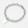 8mm粗十字手链+长方形_0004_图层 2 Wholesale stainless steel link chain bracelets in silver, 18K gold, and rose gold with polished blank rectangular charms ready for laser etching.