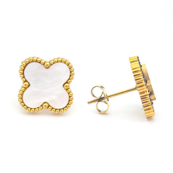 四叶草耳钉 白底金字 Stainless steel flower stud earrings