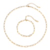 回型链 (1) Wholesale 18K gold plated stainless steel paperclip chain necklace and matching bracelet jewelry set with lobster clasps and extension links.