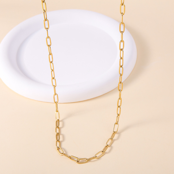 回型链 (3) Gold-tone stainless steel paperclip chain
