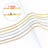 圆蛇链 (5) Technical dimension diagram of 1.5mm stainless steel snake chain in gold and silver showing lobster clasp and smooth interlocking segments layout.