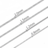 圆蛇链 (7) Technical dimension catalog of wholesale stainless steel round snake chains showing precision widths of 0.9mm, 1.2mm, 1.5mm, and 2.0mm.