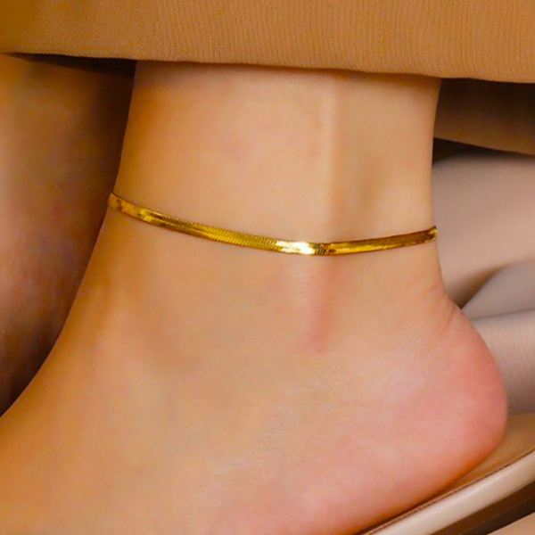 Stainless steel flat snake chain anklet