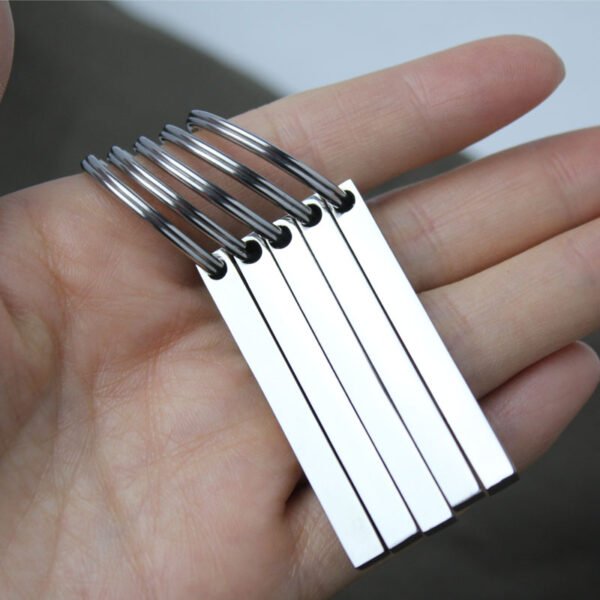 打孔长条钥匙扣 (10) Wholesale Stainless Steel Blank Bar Keychains, Rectangle 3D Vertical Pillar Key Rings for Laser Engraving & Custom Logos