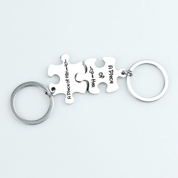 拼图钥匙扣 (18) Stainless Steel Puzzle Keychain – Custom Laser Engraved Couple Key Ring
