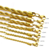 Wholesale finished 18K gold plated stainless steel twisted rope chain necklaces in multi-size widths from 2.0mm to 7.0mm with lobster clasps.