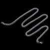 A high-strength finished silver stainless steel braided wheat chain necklace with a secure lobster clasp displayed in a wavy coil on black background.