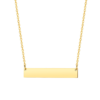 双孔吊坠项链32×6 (5) An isolated front view of a finished 18K gold plated stainless steel horizontal rectangle tag chain necklace on a clean white background.