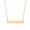 双孔吊坠项链32×6 (6) An isolated front view of a finished rose gold stainless steel minimalist horizontal bar necklace flatly laid out on a pure white backdrop.