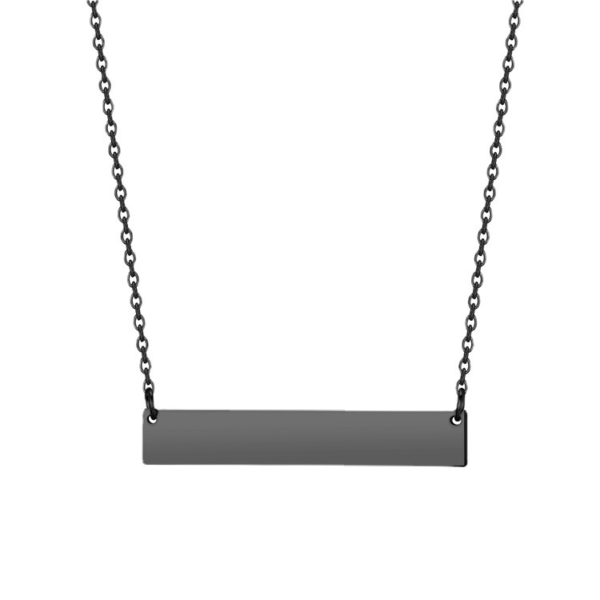 双孔吊坠项链32×6 (7) Wholesale finished matte black stainless steel bar necklace with a blank rectangular nameplate for men's custom lifestyle jewelry sourcing.
