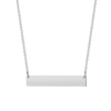 双孔吊坠项链32×6 (8) A finished silver stainless steel minimalist rectangle bar chain necklace laid perfectly flat in a loop layout on a clean white background.
