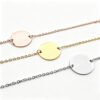 圆形18手链1000_0002_纯白图处理 (2) Parallel close-up view of wholesale blank round hardwear hardwear coin tag bracelets in rose gold, yellow gold, and mirror silver finishes for B2B catalog.