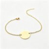 圆形18手链1000_0003_纯白图处理 (3) An isolated front view of a finished 18K gold plated stainless steel round disc ID bracelet with an adjustable extension chain on a white background.