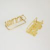Parallel display of wholesale personalized gold stainless steel block letter rings from front and top angles highlighting the heavy-duty rail support.