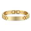 大表带手链 (2) A single blank mirror polished luxury 18K gold plated stainless steel watch link ID bar chain bracelet flatly laid on a white clean backdrop.