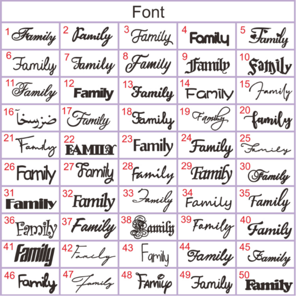 字体 A showcase of 50 fonts for client selection.