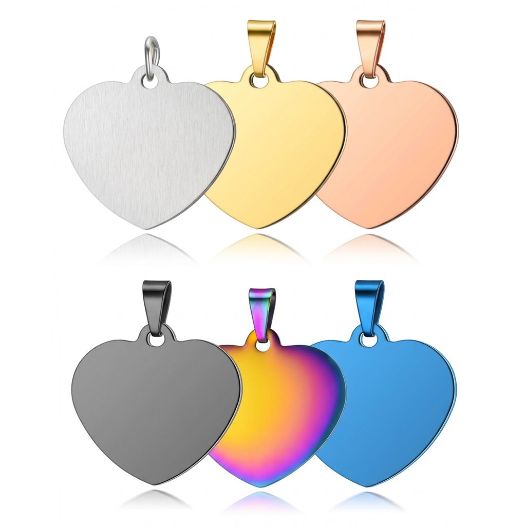 心形 (1) Stainless Steel Heart-Shaped Pendant Blanks – Multi-Size Metal Tags or Custom Photo-Engraved Tags