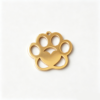 An isolated front view of a single blank finished 18K gold plated stainless steel hollow paw print tag with a solid center heart for laser engraving.