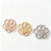 Wholesale blank hollow heart paw print stainless steel charm pendants in rose gold, gold, and silver finishes for custom pet ID tags catalog.