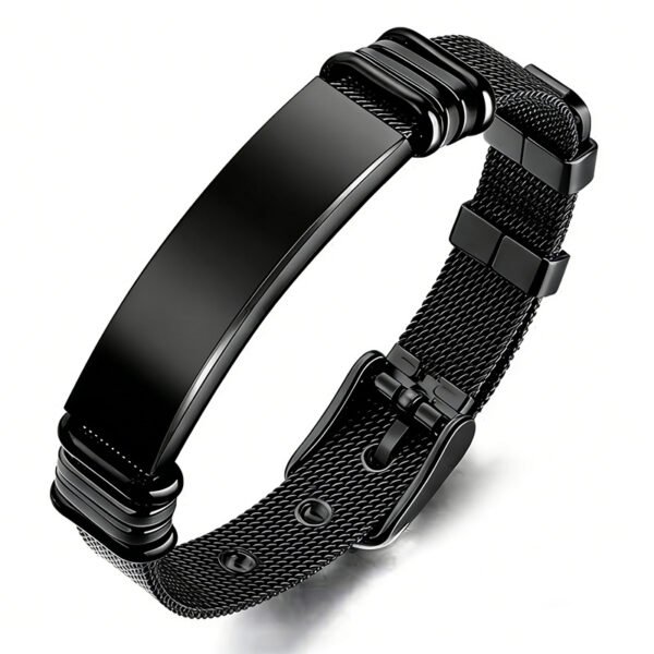 Men's ID bracelet with Full Black stainless steel strap