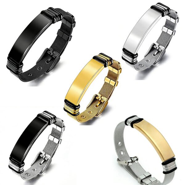 Stainless Steel Mesh Band ID Bracelets – Blank Metal Blanks or Custom Laser Engraved Men's High-Street Jewelry