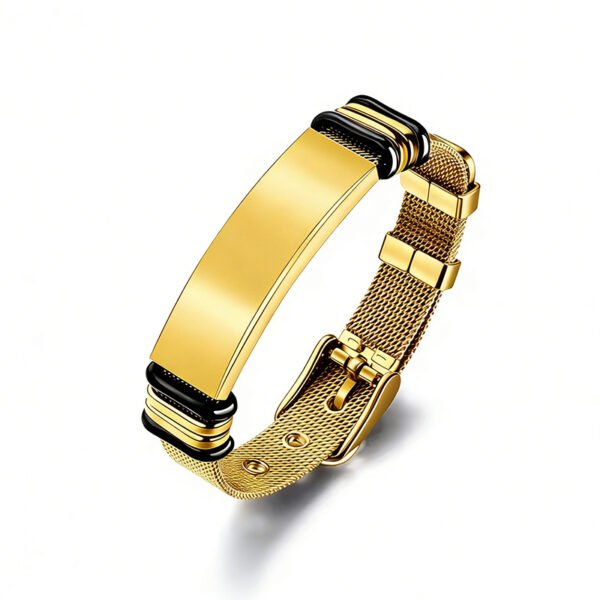 Men's ID bracelet with Full Gold stainless steel strap