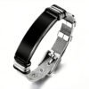 Men's ID bracelet with black/silver stainless steel strap