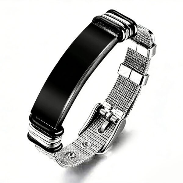 Men's ID bracelet with black/silver stainless steel strap