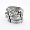 网手环 腐蚀抹油DAD_0004_图层 2 B2B catalog photo showing four wholesale stainless steel mesh band ID bracelets stacked neatly, featuring custom acid-etched and ink-filled messages for Dad from son and daughter.