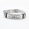 网手环 腐蚀抹油DAD_0005_图层 1 An isolated front view of a single custom silver stainless steel mesh chain bracelet with a buckle clasp laser engraved with text "Love, Your Daughter".