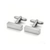 A pair of blank finished mirror polished silver stainless steel 3D vertical pillar cufflinks on a clean white background for B2B catalog.