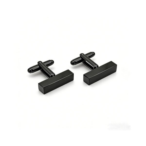 Wholesale finished matte black stainless steel rectangle bar blank cufflinks with bullet back closures for men's custom jewelry sourcing.