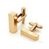 Front view of a pair of wholesale customizable 18K gold plated stainless steel bold pillar cufflinks for international boutique jewelry business.