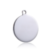 A classic high-shine silver stainless steel circle tag blank with a molded exterior top loop, catching light on a pure white background.