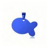 A vibrant royal blue electroplated stainless steel fish silhouette charm blank with a matching top bail, centered on a crisp white surface.