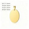 A high-polished gold stainless steel oval pendant with a plain surface and a top bail, set against a white background; four different sizes are indicated in the upper-left corner for B2B wholesale.