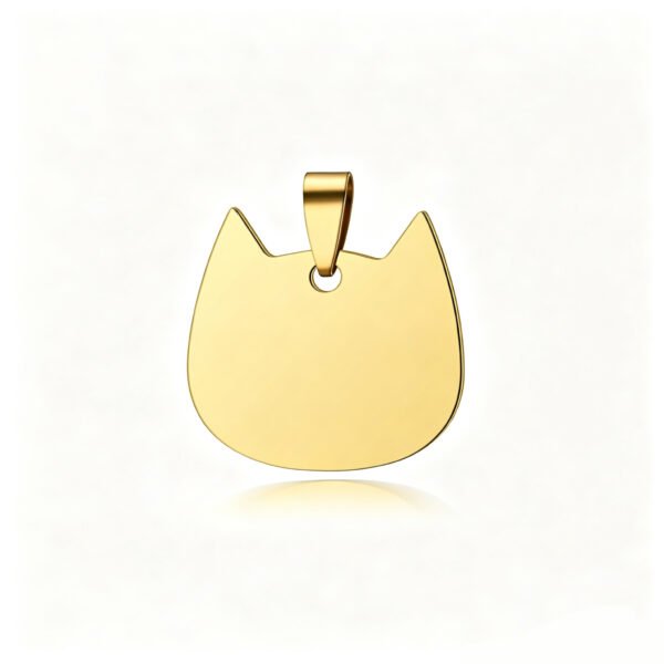 A high-shine gold-plated stainless steel cat silhouette charm blank, featuring a smooth flat surface and centered on a crisp white surface.