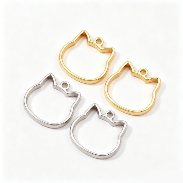 Stainless Steel Cat Silhouette Pendant – Line-Art Style Pet ID Tag (Cut-out Border)