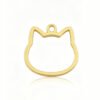 A single mirror-polished gold stainless steel cat head silhouette frame pendant with a top loop, isolated on a white background with a soft reflection.