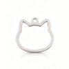 A sleek silver stainless steel hollow cat head outline charm blank, centered on a clean white surface.