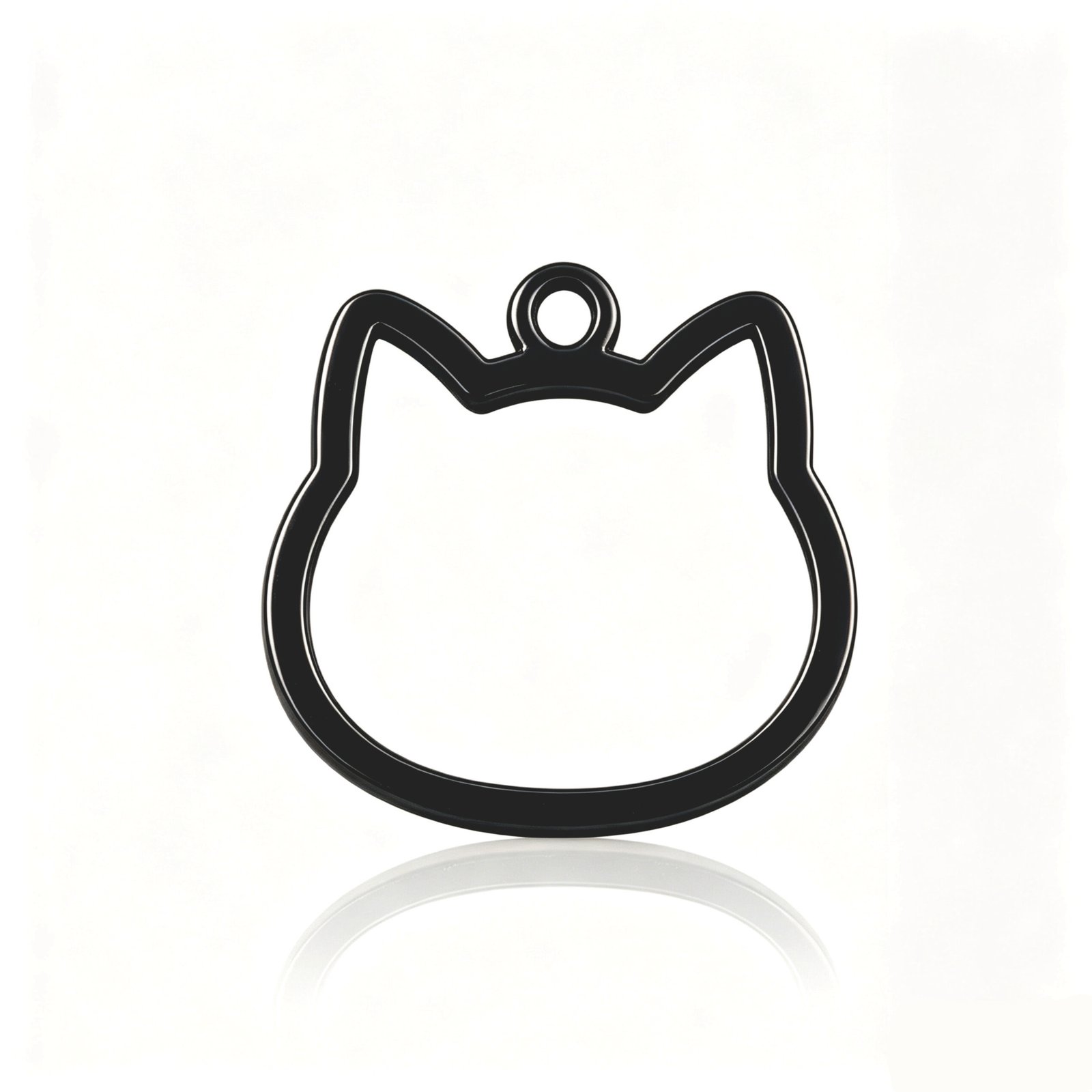 A matte black electroplated stainless steel cat shape open bezel pendant frame, showing a high-contrast dark finish against a white background.