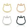 A set of four stainless steel pendants featuring cutout cat silhouettes, showcasing gold, rose gold, silver, and black finishes on their polished surfaces.